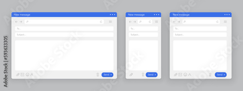 Set of email interface. Template of browser window. New message window. photo