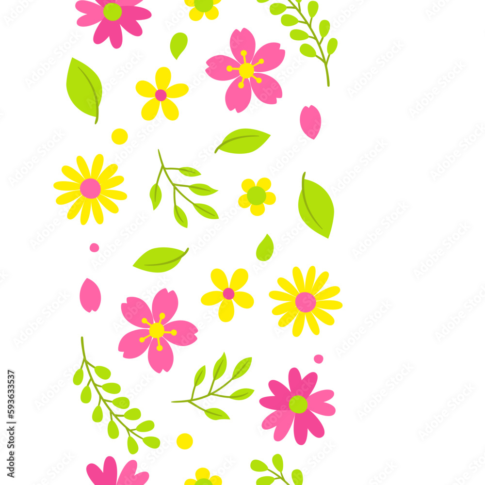 Pattern with spring flowers. Beautiful decorative natural plants, buds and leaves. Pattern with spring flowers. Beautiful decorative natural plants, buds and leaves.