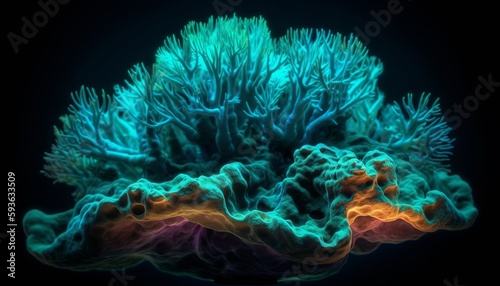 Bright Neon Deep Sea Coral with High Detail  Generative AI