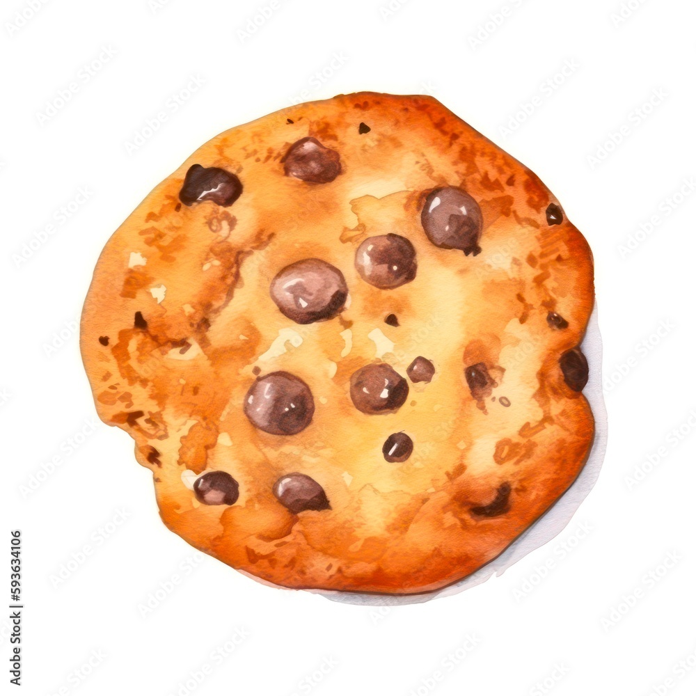 Watercolor illustration of a chocolate chip cookie isolated on white ...