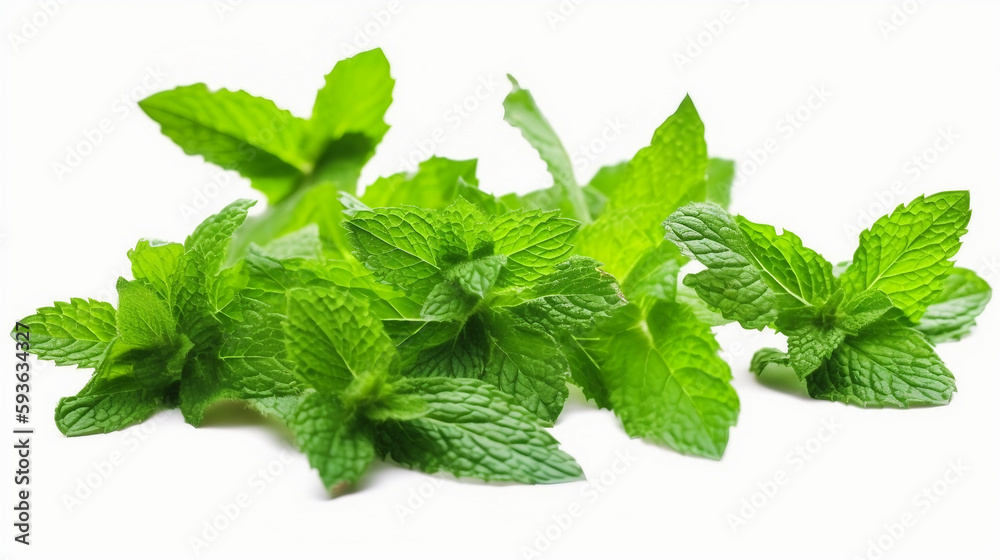 Fresh mint leaves, and peppermint foliage isolated on white background Fresh mint leaves, and peppermint foliage isolated on white background