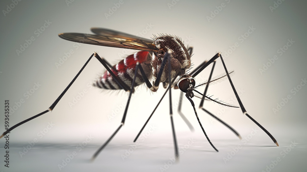 A mosquito with a red and black body and black wings A mosquito with a red and black body and black wings
