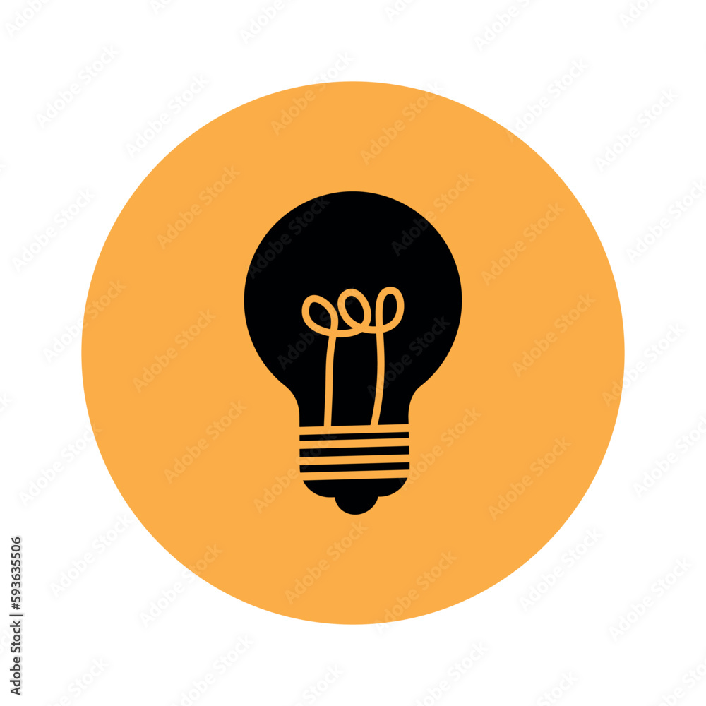 Light bulb icon on orange background. Silhouette of a light bulb on an orange background in the form of a circle Light bulb icon on orange background. Silhouette of a light bulb on an orange background in the form of a circle