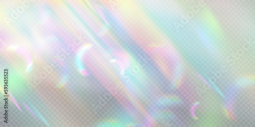 Fototapeta Rainbow light prism effect with holographic beam light reflection, transparent background