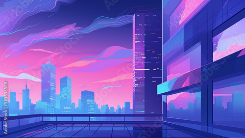 A night scene with a city and a skyscraper.