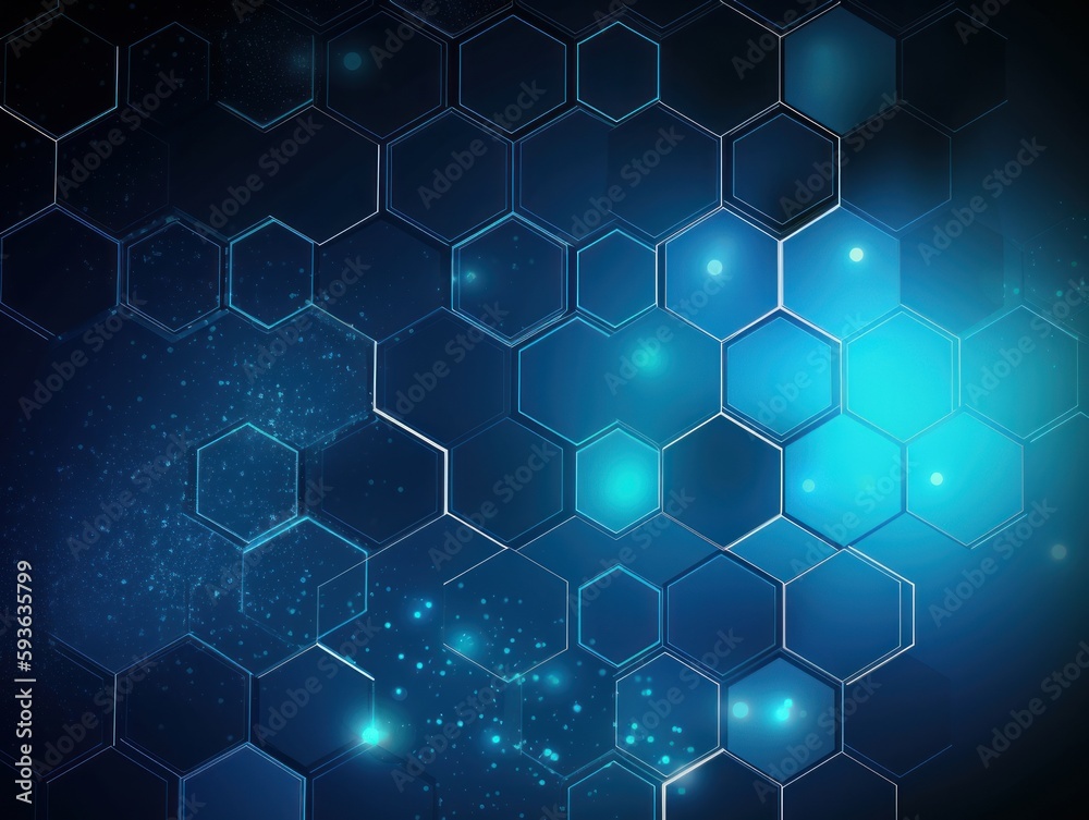 Blue Hexagon Network with Stars and Geometric Patterns, Generative AI Blue Hexagon Network with Stars and Geometric Patterns, Generative AI
