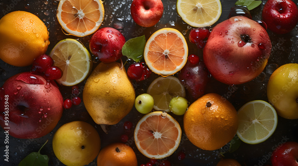 mixture of fresh fruits with water bubbles soda cider generative ai mixture of fresh fruits with water bubbles soda cider generative ai