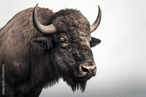 Bull Buffalo isolated on White Background Generative Ai