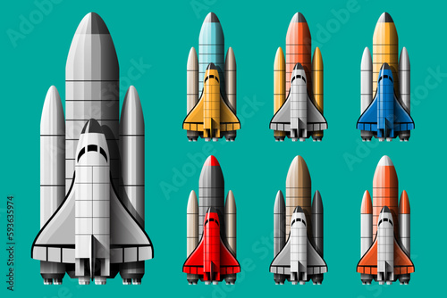 Cartoon vector illustration Rocket launch isolated images set.