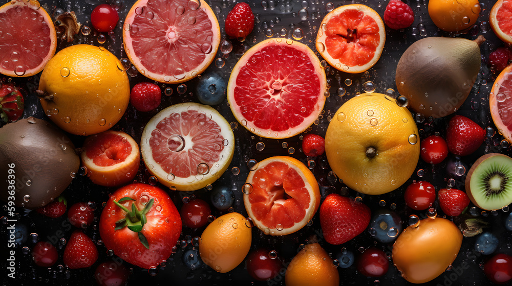 mixture of fresh fruits with water bubbles soda cider generative ai mixture of fresh fruits with water bubbles soda cider generative ai