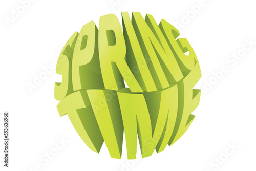 Spring time 3d render logo isolated on a white background - green fresh design element