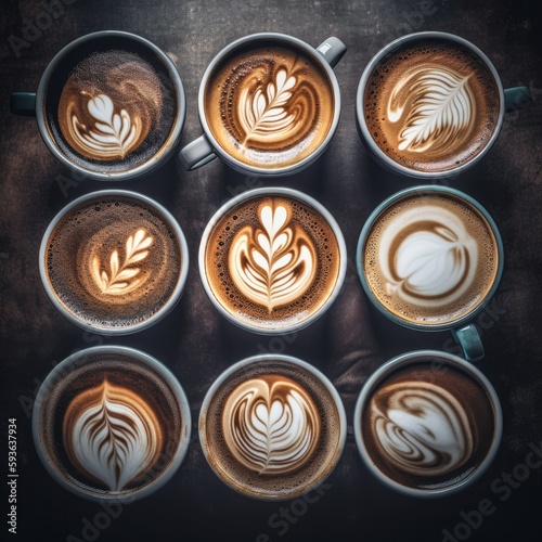 "A large-scale, highly detailed stockphoto of white coffee cups with hearts, perfect for projects highlighting love, connection, and the beauty of coffee, blending caffenol developing 