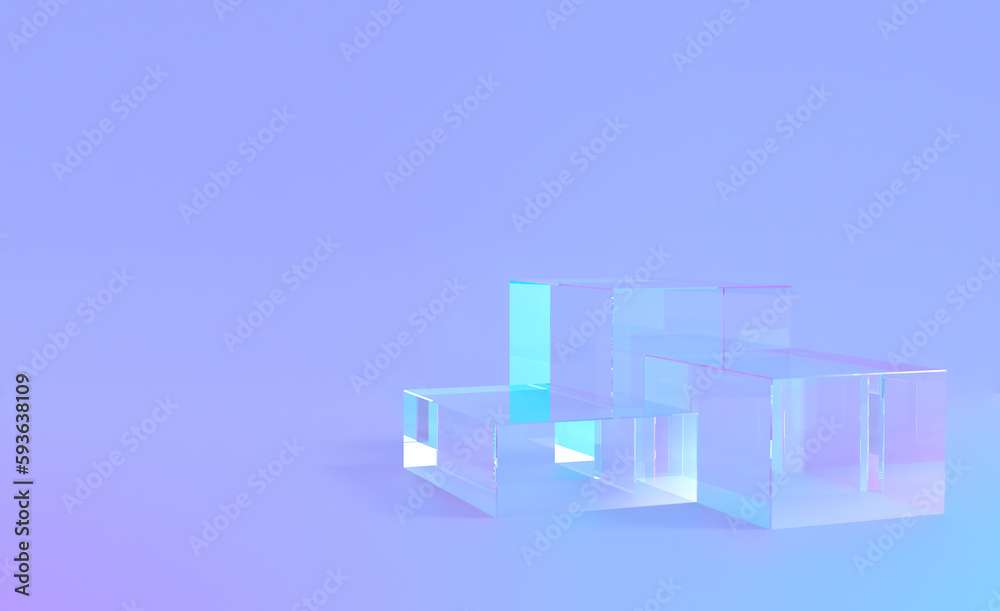 3d glass podium platform for product display on purple blue background with studio lights. Transparent stage base stand. Luxury crystal glass product display. 3d glass podium platform for product display on purple blue background with studio lights. Transparent stage base stand. Luxury crystal glass product display.