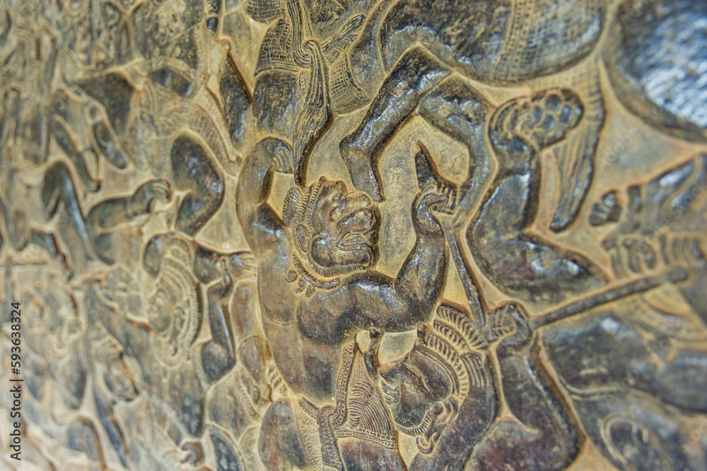Bas-relief of on the walls of Angkor Wat