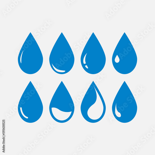 set of blue water drop icons on white background