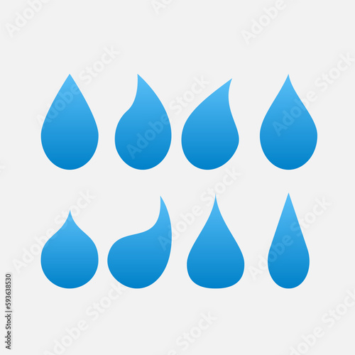 set of blue water drop silhouette flat icons