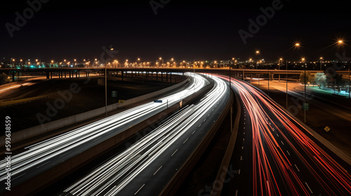 Fly-over with motion blurred headlights  generative ai