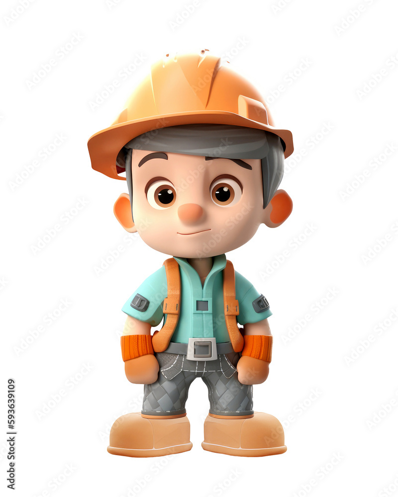 cute icon 3D Builder man or engineer standing in professional uniform, helmet and dungarees. Repair service, laborer or constructor work Cartoon minimal style on isolated transparent background png. G cute icon 3D Builder man or engineer standing in professional uniform, helmet and dungarees. Repair service, laborer or constructor work Cartoon minimal style on isolated transparent background png. G