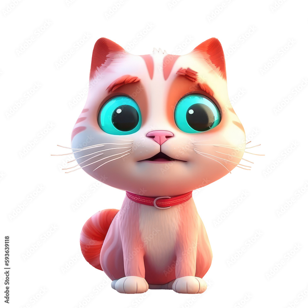 Fototapeta premium 3d icon cute happy funny cat Illustration of character Cartoon minimal style on Isolated Transparent png background. Generative ai