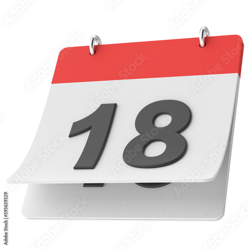 18th. Eighteenth day of month. Calendar. 3D illustration.