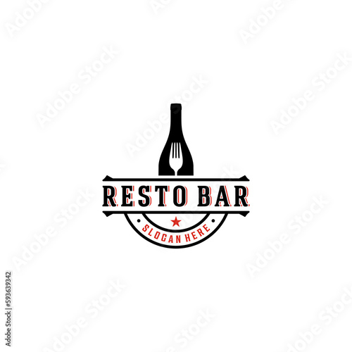 vintage resto bar logo template vector in white background