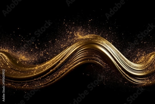 Gleaming Golden Waves in the Air, on Black Background, Generative AI