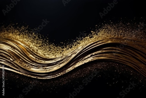 Wallpaper Mural Gleaming Golden Waves in the Air, on Black Background, Generative AI Torontodigital.ca