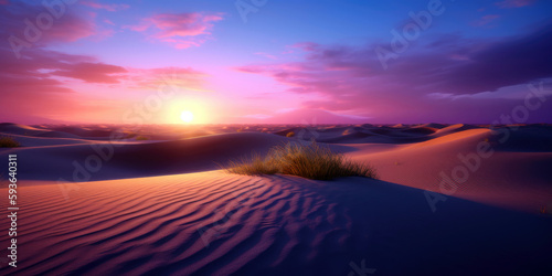 vibrant pink desert landscape sunset, generative ai