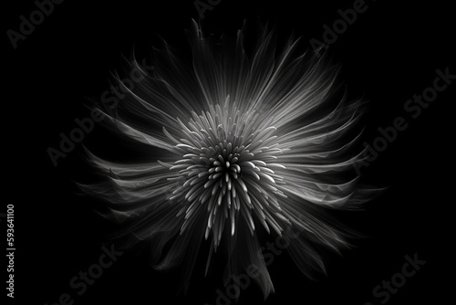 Black and white artistic conceptual illustration of a beautiful flower or floral element closeup. Generative AI