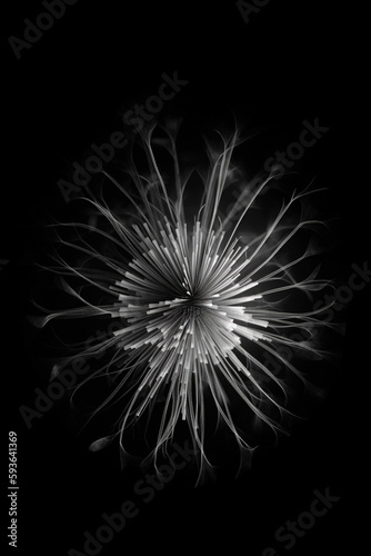 Black and white artistic conceptual illustration of a beautiful flower or floral element closeup. Generative AI