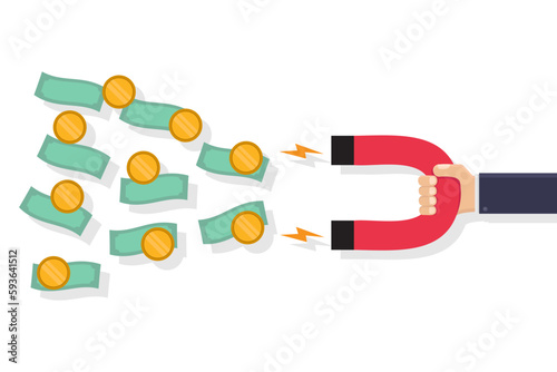 Hand holding magnet attract money vector design illustration