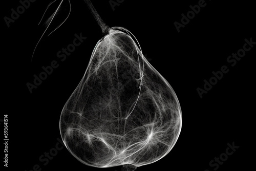 Black and white artistic conceptual illustration of a beautiful pear closeup. Generative AI
