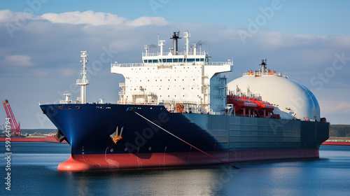 LNG tanker carrier in the sea. Gas carrier for transportation of liquefied natural gas. generative AI.