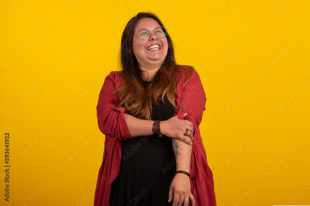 Adult fat woman in studio shots with various facial expressions Stock ...