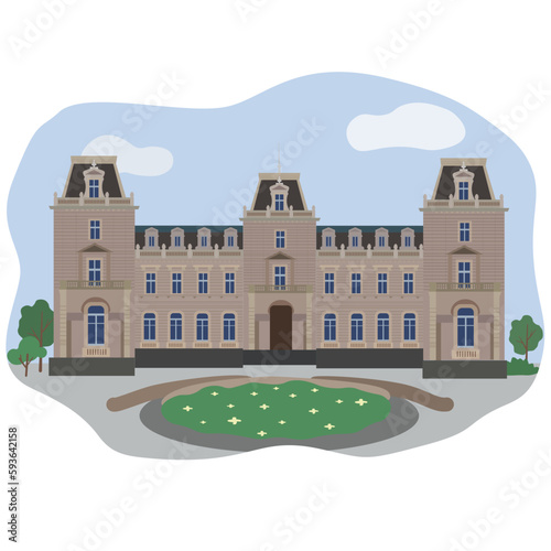Castle in the city. Travel concept vector illustration.