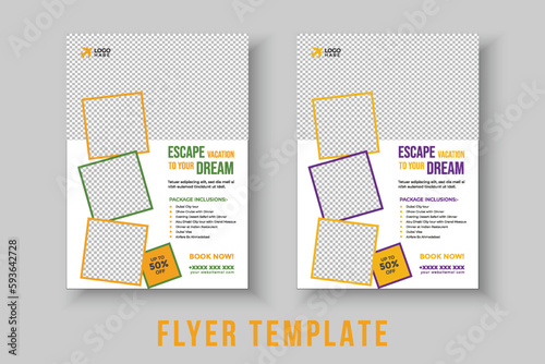 Travel Vacation Tour Agency Flyer Template Design. Modern travel flyer or poster design template bundle. Holiday, Summer travel and tourism flyer or poster 
template design. Business Brochure