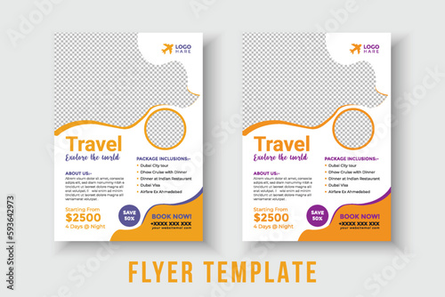 Travel Vacation Tour Agency Flyer Template Design. Modern travel flyer or poster design template bundle. Holiday, Summer travel and tourism flyer or poster 
template design. Business Brochure