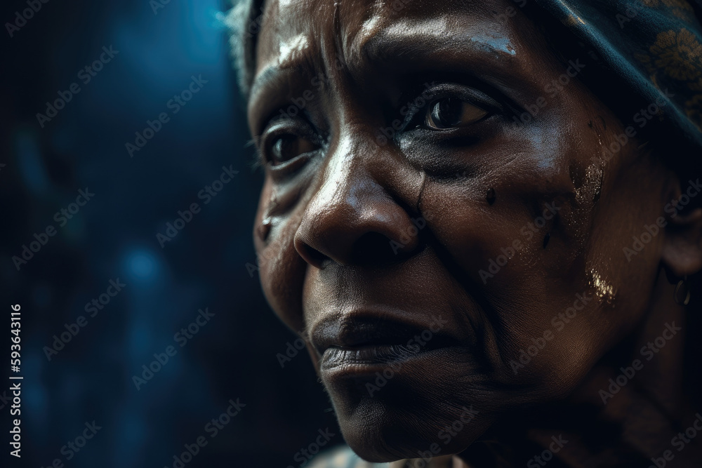 Senior African American woman crying, Generative AI Senior African American woman crying, Generative AI