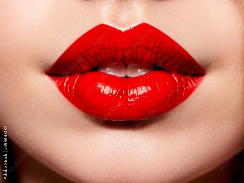 Fototapeta premium Beautiful woman lips with sexy red lipstick, generative ai