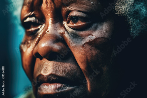 Senior African American woman crying, Generative AI