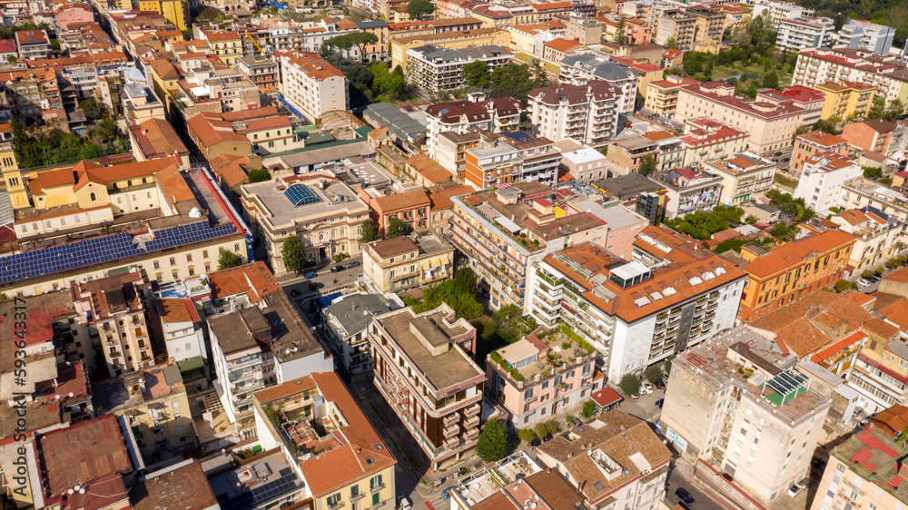 Aerial view of the historic center of Caserta, in Campania, Italy.