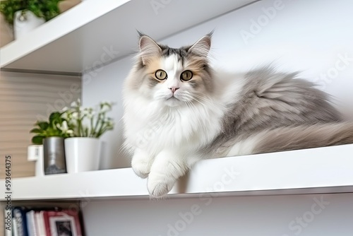 cat sits on a shelf, ai generative