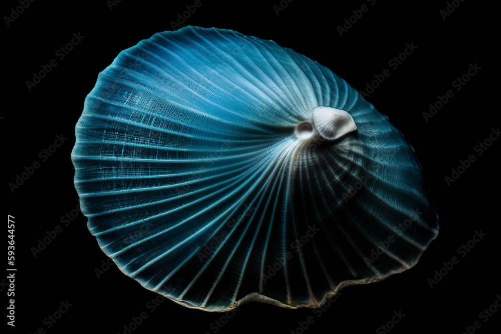 Abstract illustration of a beautiful seashell isolated on a black background. Generative AI Abstract illustration of a beautiful seashell isolated on a black background. Generative AI