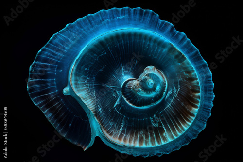 Abstract illustration of a beautiful seashell isolated on a black background. Generative AI