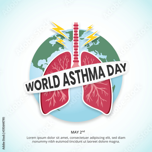 World asthma day background with an asthma attack on lung illustration