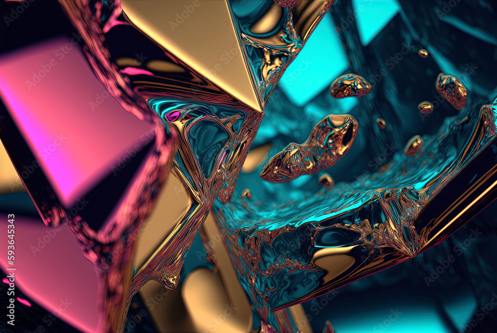 Abstract background with free 3D golden shapes, flowing and melting in ...