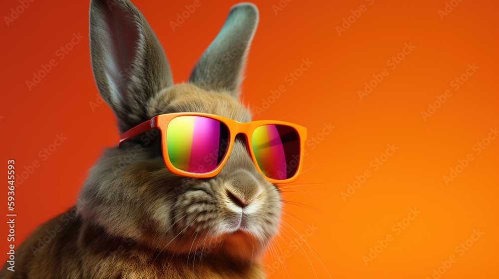Easter cool bunny with sunglasses on colorful background. Generative AI