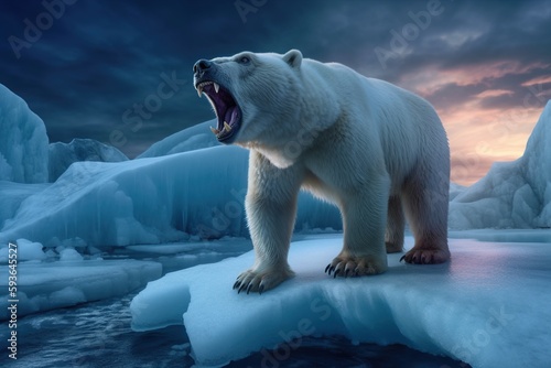 Polar Bear and global warming. Generative ai