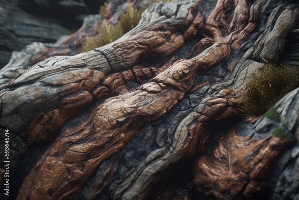 A close-up of a natural surface, such as a tree bark or rock face, with interesting texture and detail, Generative AI