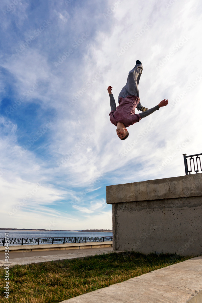 Man doing parkour. Free runner